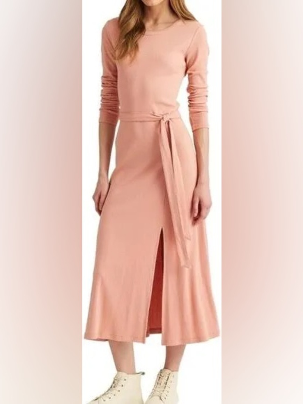 Lauren Ralph Lauren Women's Ribbed Long-Sleeve Dress (Rose Tan, Large) belted